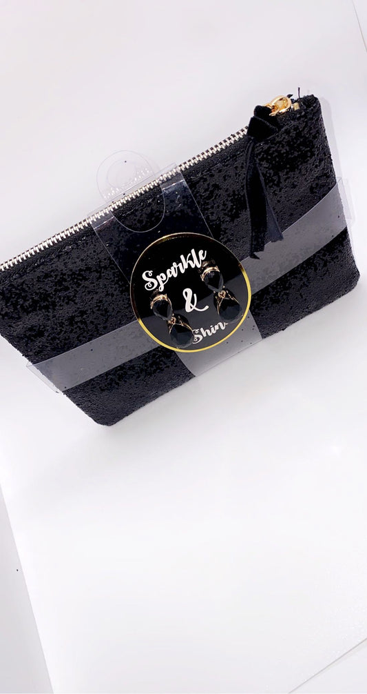 Black cosmetic glittery bag